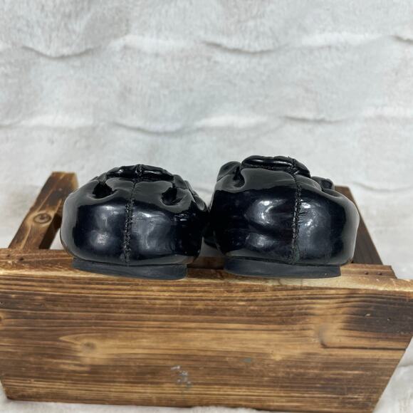 🔥Tory Burch Reva Ballet Flats Black Patent Leather Shoes Logo Women Size 6 - Picture 7 of 13